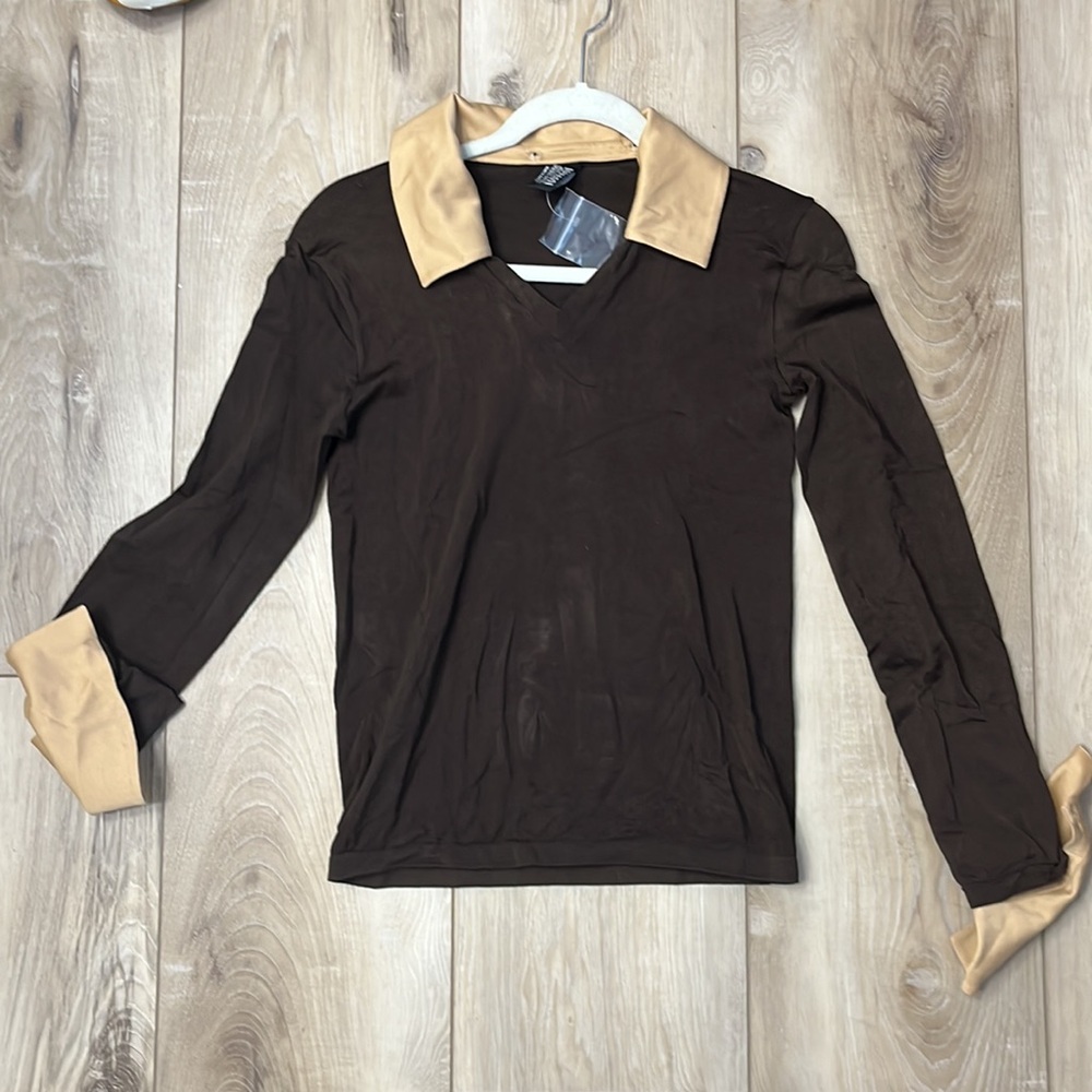 Wolford Detachable Collar and Cuffs Pullover Top Brown Size Medium NEW - Picture 2 of 7